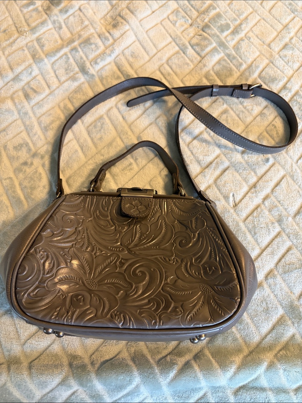 Patricia Nash Floral Leather Crossbody Bag - gray